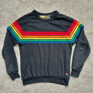 Aviator Nation Unisex Charcoal Sweatshirt with Six Rainbow Stripes